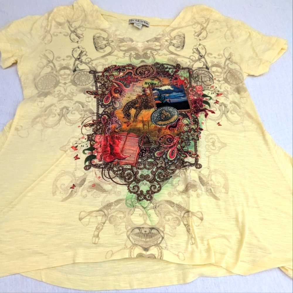 Live and Let Live Romantic Rodeo Embellished Yellow Blouse Size Large